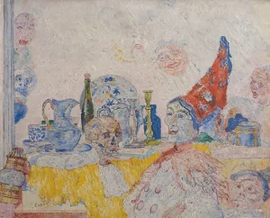 Pierrot and Skeleton in a Yellow Robe by James Ensor Oil Painting