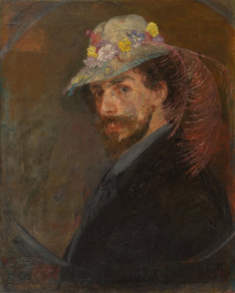 Self-portrait with flowered hat  by James Ensor - Hand-Painted Oil Painting Reproduction