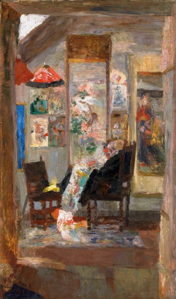 Skeleton Looking at Chinoiseries  by James Ensor - Hand-Painted Oil Painting Reproduction