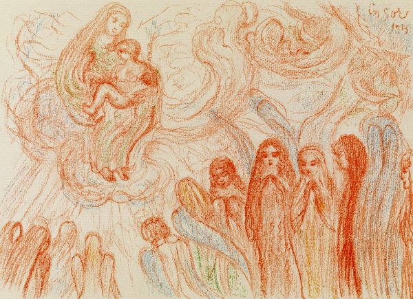 The Angels Worship Mary  by James Ensor - Hand-Painted Oil Painting Reproduction