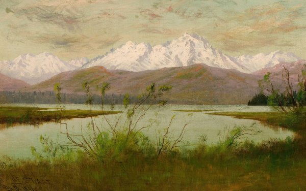 Olympic Range from Skokomis River, Washington  by James Everett Stuart - Hand-Painted Oil Painting Reproduction