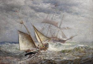 American Ships Meet at Sea by James Gale Tyler Oil Painting
