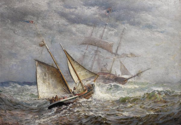 Main Product Photo of American Ships Meet at Sea  Painting by James Gale Tyler