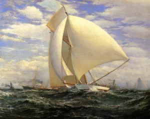 Defender Defeating Valkyrie III, September 7, 1895 by James Gale Tyler - Oil Painting Reproduction