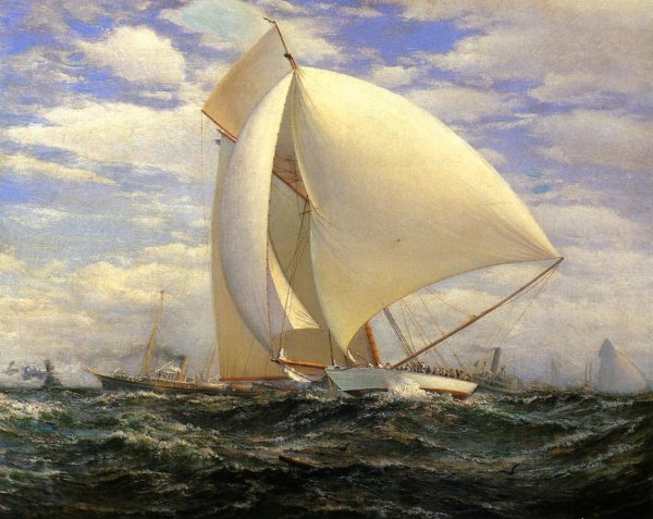 Main Product Photo of Defender Defeating Valkyrie III, September 7, 1895 Painting by James Gale Tyler