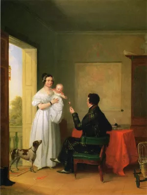 Offering Baby a Rose by James Goodwyn Clonney - Oil Painting Reproduction