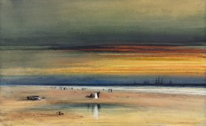 Beach Scene at Sunset by James Hamilton Oil Painting