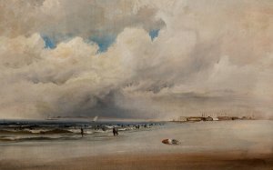 Beach Scene with Dramatic Sky by James Hamilton Oil Painting