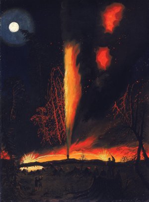 Burning Oil Well at Night, near Rouseville, Pennsylvania by James Hamilton Oil Painting