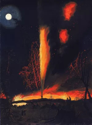 Burning Oil Well at Night, near Rouseville, Pennsylvania by James Hamilton Oil Painting