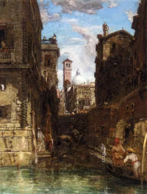 A Side Canal in Cannaregio, Looking towards the Church of San Geremia by James Holland - Oil Painting Reproduction