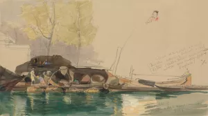 Barges on a Canal in Rotterdam by James Holland Oil Painting