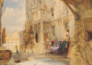 French Scene With Figures by James Holland Oil Painting