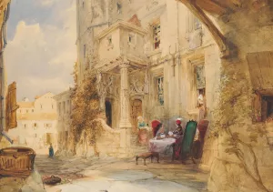 French Scene With Figures by James Holland Oil Painting
