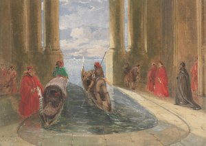 Venetian Dignitaries Boarding Gondolas by James Holland Oil Painting