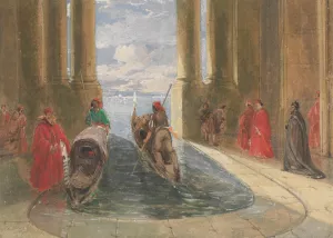 Venetian Dignitaries Boarding Gondolas by James Holland Oil Painting