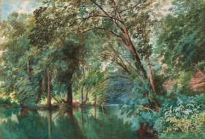 Trees over the River Frome at Stapleton by James Jackson Curnock Oil Painting
