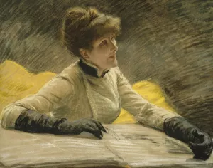 Admiring a Portfolio by James Tissot Oil Painting
