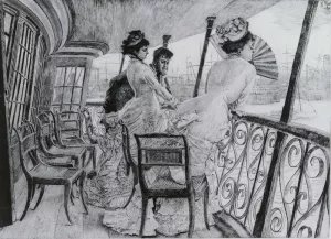 La Galerie du 'Calcutta' - Souvenir d'un Bal a Bord painting by James Tissot
