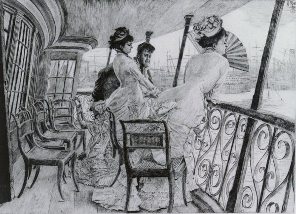 La Galerie du 'Calcutta' - Souvenir d'un Bal a Bord by James Tissot - Hand-Painted Oil Painting Reproduction