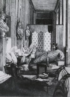 Le Foyer de la Comedie Francaise pendant le Siege de Paris. painting by James Tissot