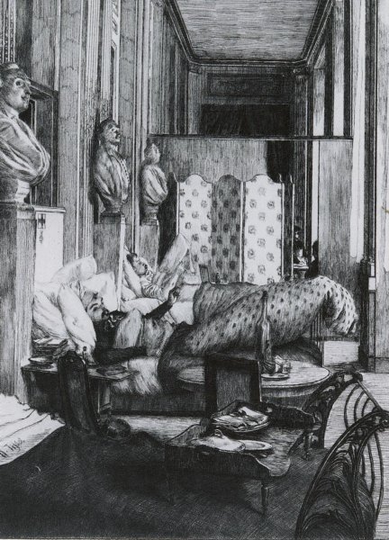 Main Product Photo of Le Foyer de la Comedie Francaise pendant le Siege de Paris. Painting by James Tissot