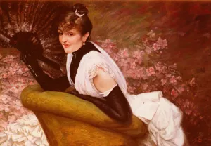 Portrait De Femme A L'Eventail by James Tissot - Oil Painting Reproduction