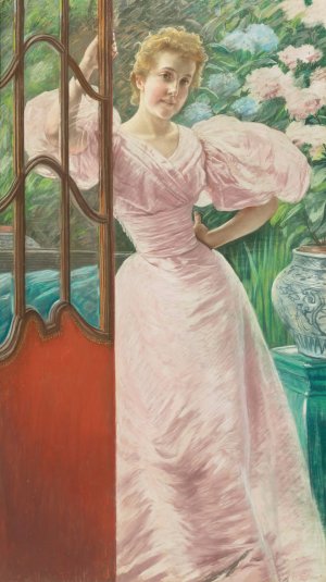 Portrait Of A Young Woman In A Conservatory by James Tissot Oil Painting