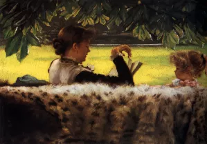 Reading a Story by James Tissot - Oil Painting Reproduction