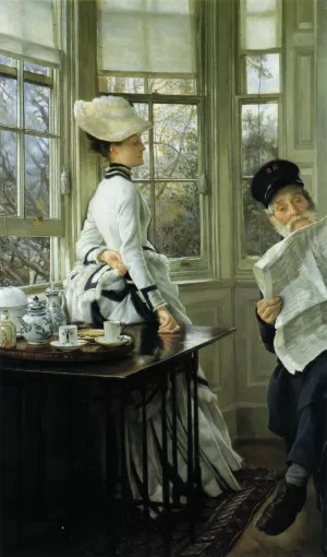 Reading the News Oil painting by James Tissot