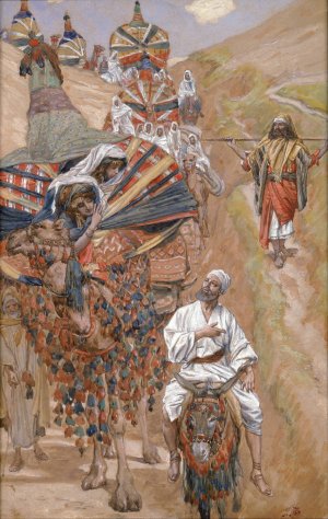 Rebecca Meets Isaac by the Way by James Tissot Oil Painting