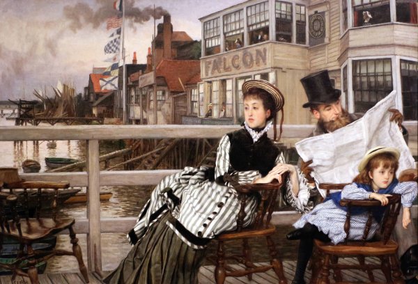 Waiting for the ferry at the falcon tavern  by James Tissot - Hand-Painted Oil Painting Reproduction