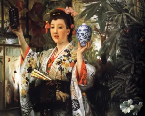 Young Lady Holding Japanese Objects by James Tissot Oil Painting