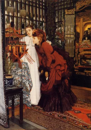 Young Women Looking at Japanese Objects by James Tissot Oil Painting