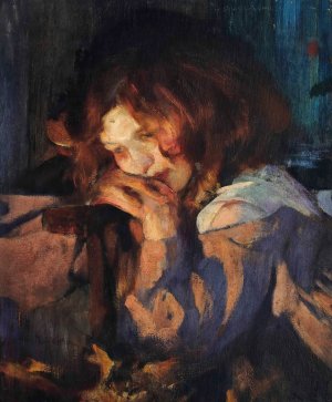 Kitty by firelight by James Jebusa Shannon Oil Painting