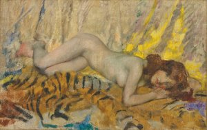 Nude on a tiger skin by James Jebusa Shannon Oil Painting
