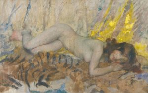 Nude On A Tiger Skin by James Jebusa Shannon Oil Painting