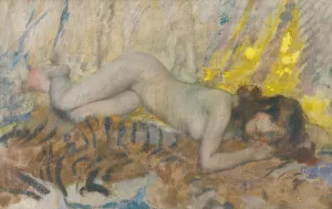 Nude On A Tiger Skin by James Jebusa Shannon Oil Painting