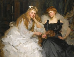 Portraits Of Lorna And Dorothy Bell, Daughters Of W. Heward Bell, Esq. by James Jebusa Shannon Oil Painting