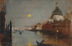Sta Maria Della Salute From The Grand Canal, With A Full Moon, Venice by James Jebusa Shannon Oil Painting