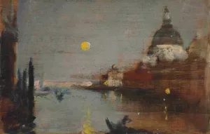 Sta Maria Della Salute From The Grand Canal, With A Full Moon, Venice by James Jebusa Shannon Oil Painting