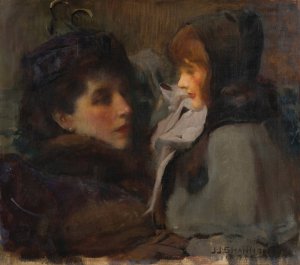 The Artist's Wife And Daughter by James Jebusa Shannon Oil Painting