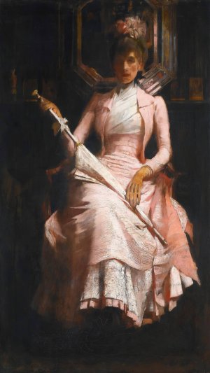 The Pink Silk Dress by James Jebusa Shannon Oil Painting