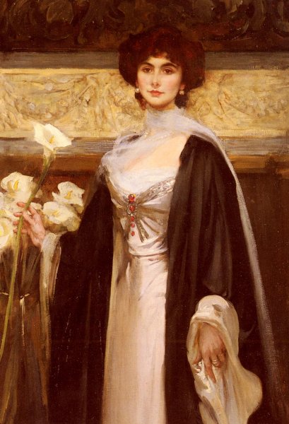 White Lilies by James Jebusa Shannon - Hand-Painted Oil Painting Reproduction