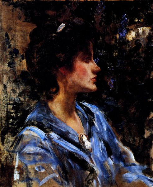 Young Woman In Blue - Miss H. Strom by James Jebusa Shannon - Hand-Painted Oil Painting Reproduction