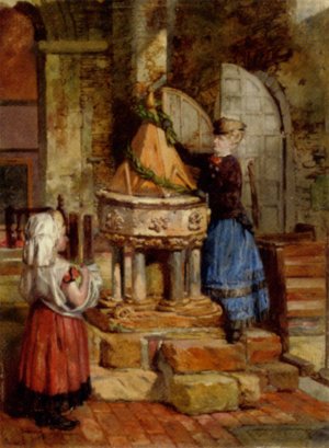 Decorating the Old Font by James Lobley Oil Painting