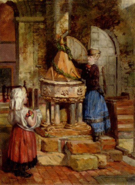 Decorating the Old Font by James Lobley - Hand-Painted Oil Painting Reproduction