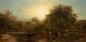 Cows Watering by James Mcdougal Hart Oil Painting