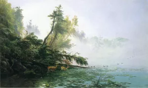 Misty Morning on Racket Lake by James Mcdougal Hart Oil Painting