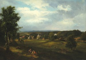 Village Scene near Albany, New York by James Mcdougal Hart Oil Painting